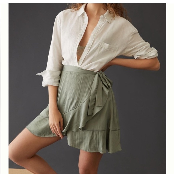 Maeve Anthropologie Ruffle Mini Skirt Moss Green Size XXS preloved - Picture 1 of 13